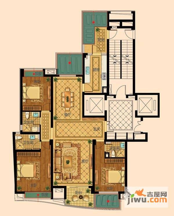 杭州春天华府春天华府9号户型3室2厅3卫1厨户型图__32