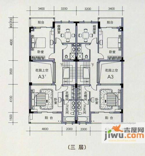 江山名洲一期联排别墅三层 a3 a3'户型图