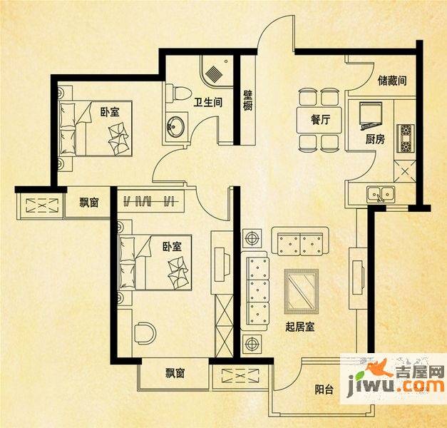 龙湖蔚澜香醍2室2厅1卫90㎡户型图