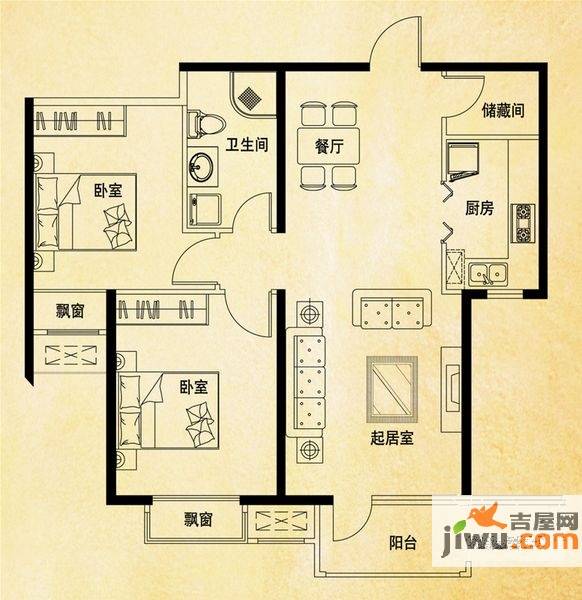 龙湖蔚澜香醍2室2厅1卫90㎡户型图