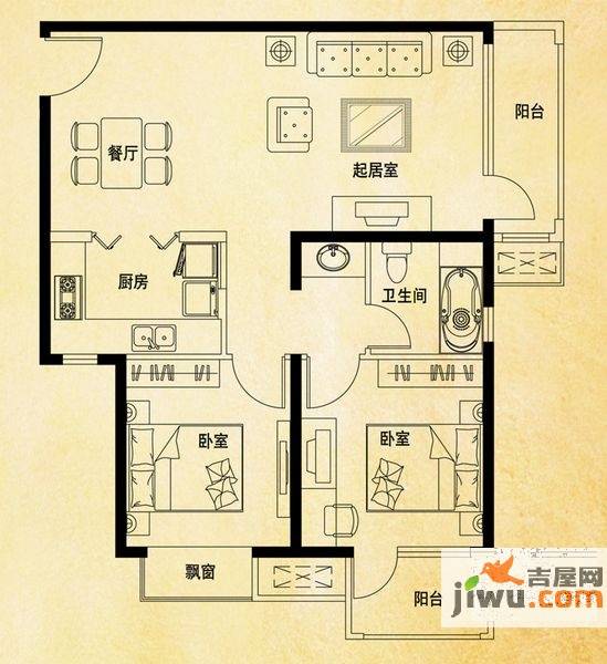 龙湖蔚澜香醍2室2厅1卫90㎡户型图