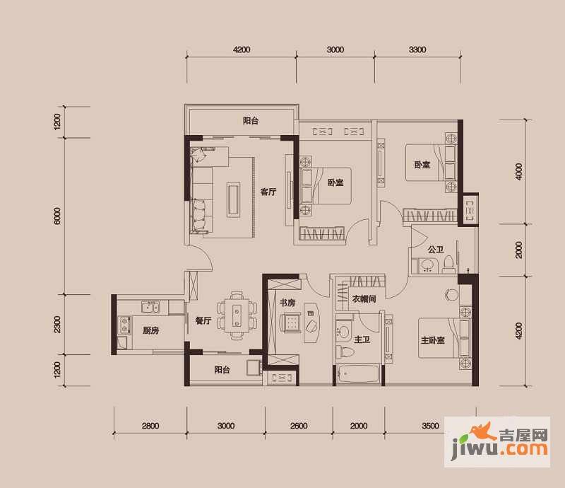 金地外滩8号4室2厅2卫126.5㎡户型图