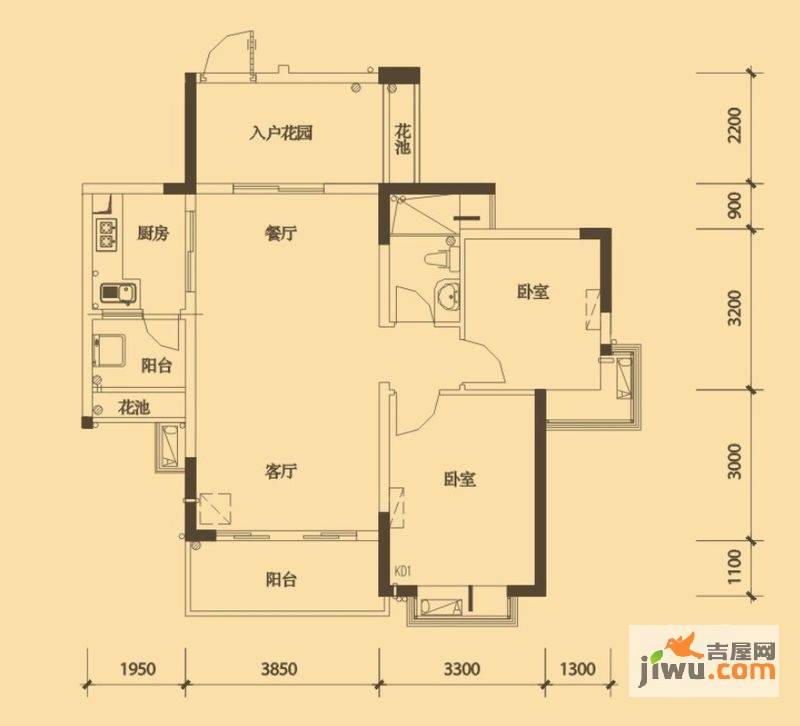 麒麟湾2室2厅1卫84.2㎡户型图