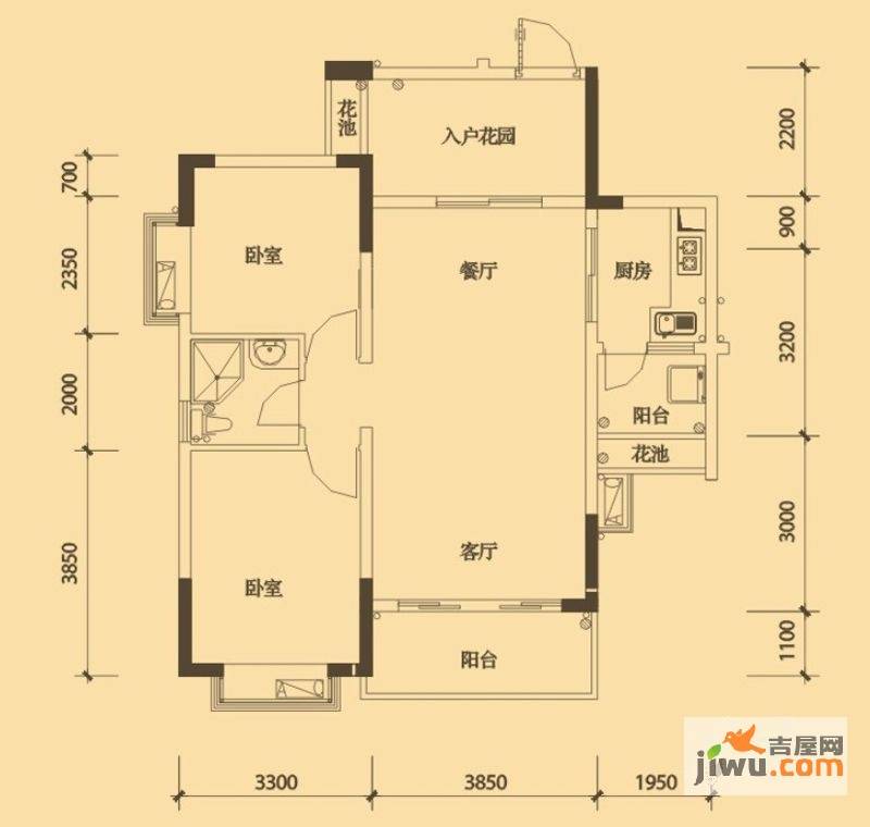 麒麟湾2室2厅1卫82.8㎡户型图