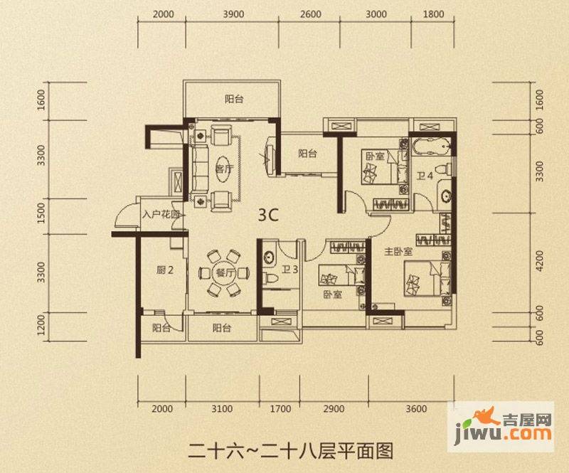 鼎峰公园豪庭3室2厅2卫119.1㎡户型图