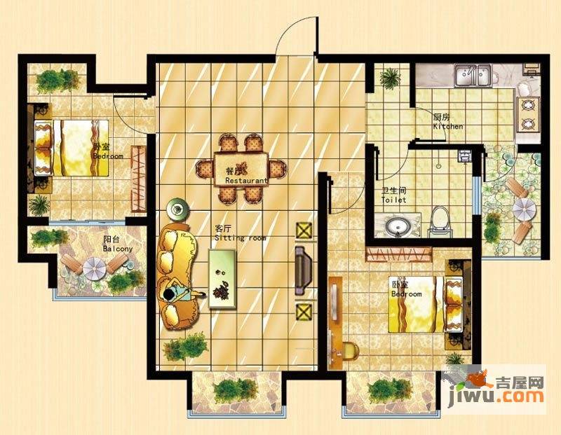 安丘壹号公馆2室2厅1卫99.1㎡户型图