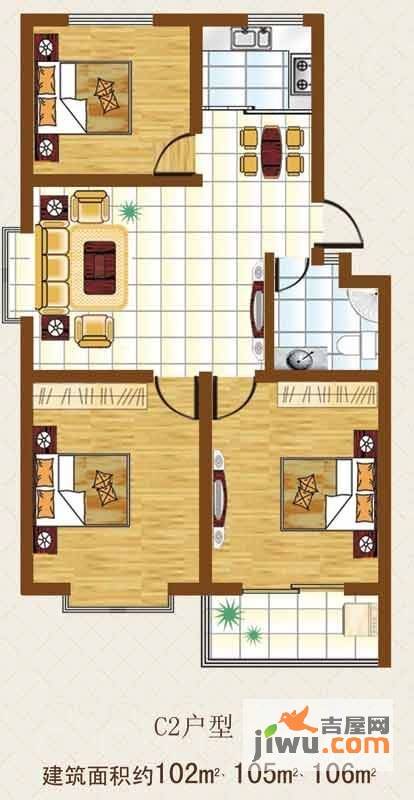 恒信潍城春天3室2厅1卫102㎡户型图