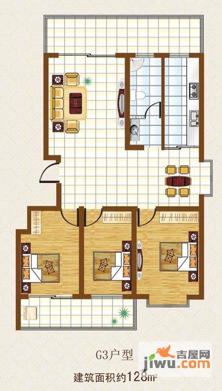 恒信潍城春天3室2厅1卫128㎡户型图