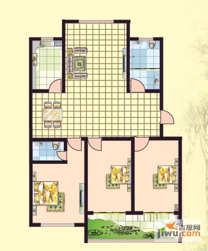 文苑二期3室2厅1卫125㎡户型图