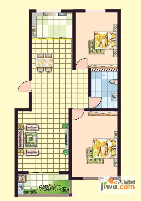 文苑二期2室2厅1卫97㎡户型图