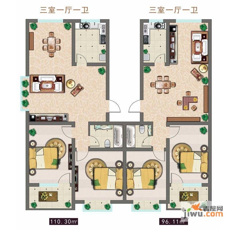 聚富嘉园3室1厅1卫110.3㎡户型图