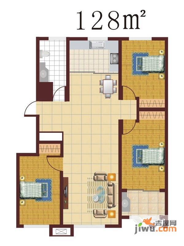 恒信华文苑3室2厅1卫128㎡户型图
