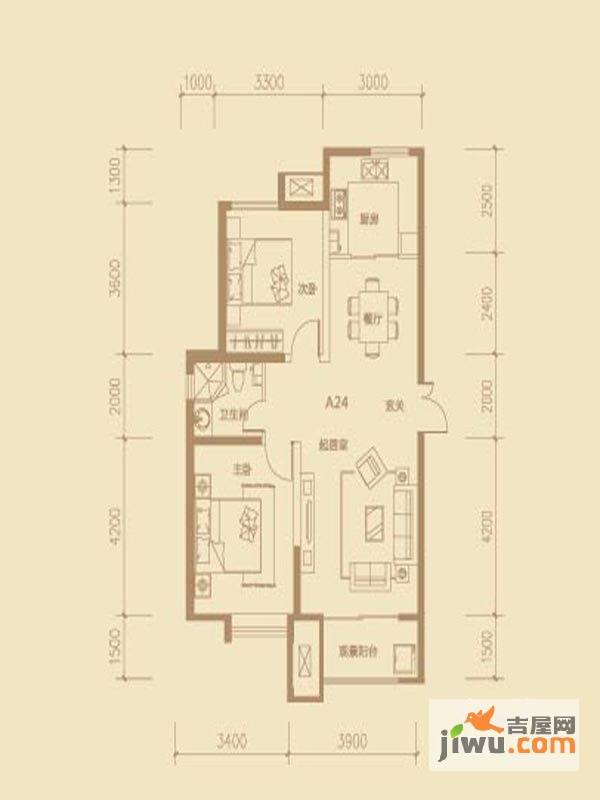 茂华紫苑公馆2室2厅1卫100㎡户型图