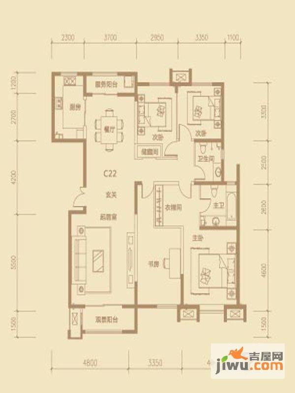 茂华紫苑公馆4室2厅2卫194.9㎡户型图