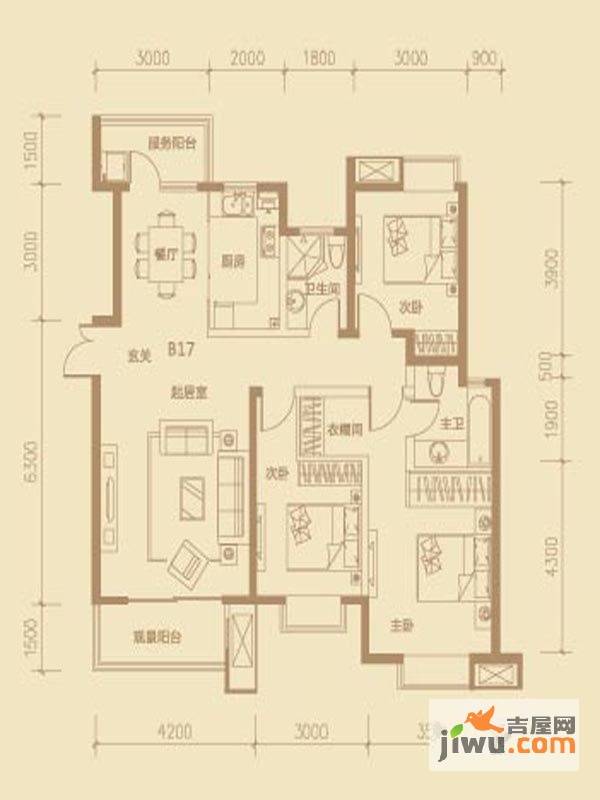 茂华紫苑公馆3室2厅2卫138㎡户型图