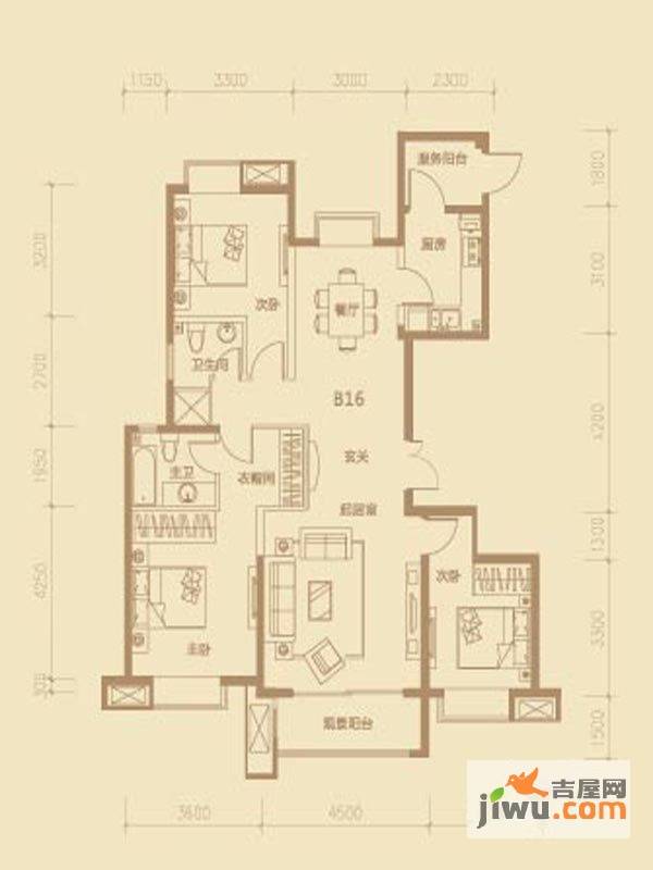 茂华紫苑公馆3室2厅2卫144.5㎡户型图