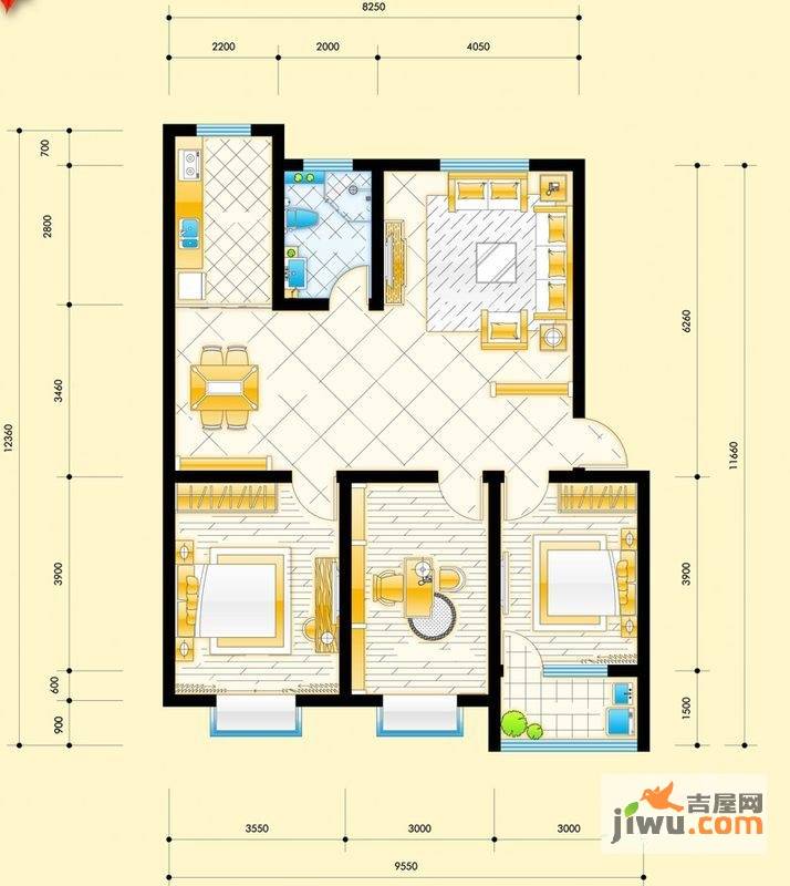 三友华锦苑3室1厅1卫109.5㎡户型图