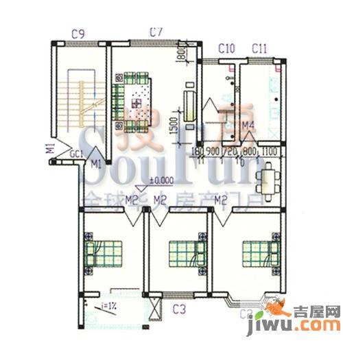 三友华锦苑3室2厅1卫109.2㎡户型图