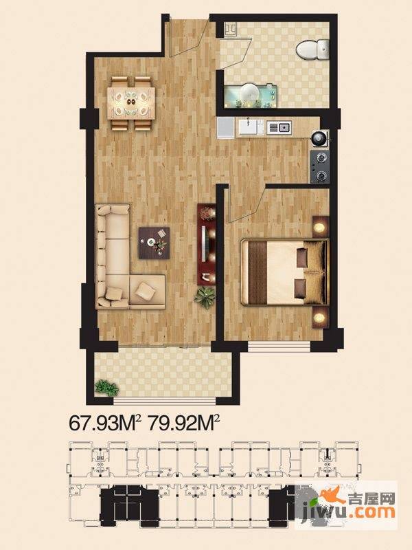 逸景和公馆1室2厅1卫79.9㎡户型图