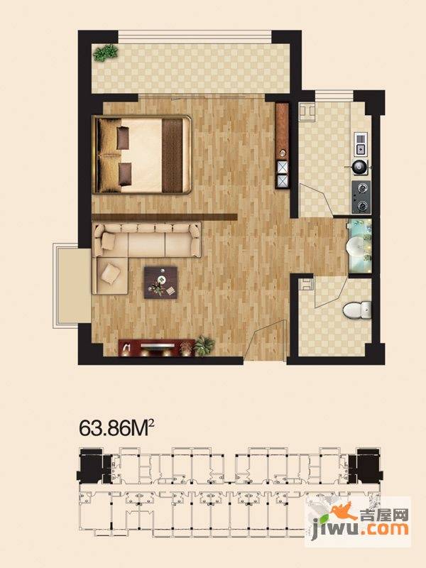 逸景和公馆1室1厅1卫63.9㎡户型图