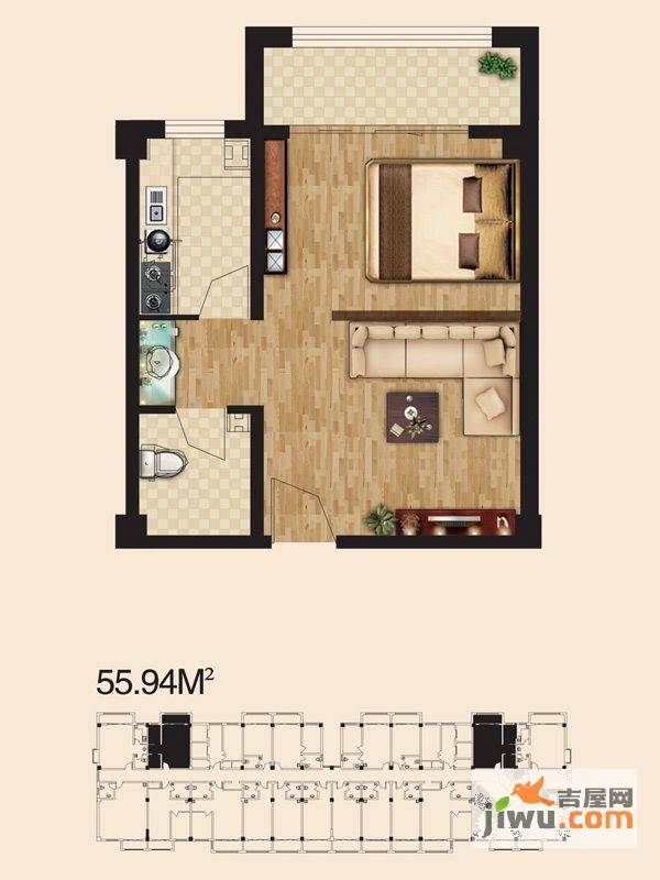 逸景和公馆1室1厅1卫55.9㎡户型图