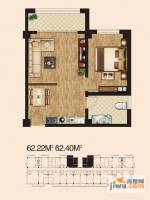 逸景和公馆1室2厅1卫62.4㎡户型图