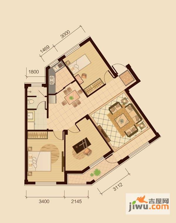 紫金湾3室2厅1卫102㎡户型图