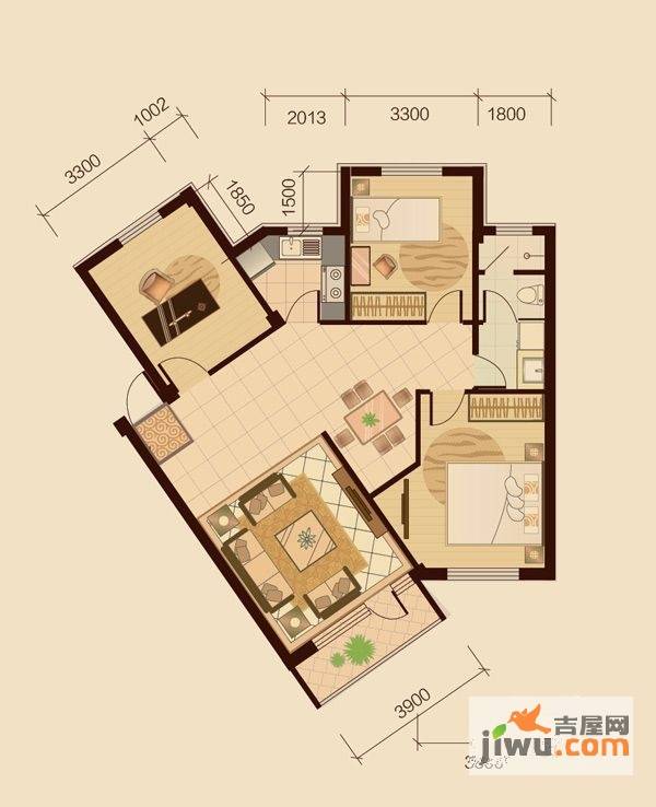 紫金湾3室2厅1卫102㎡户型图