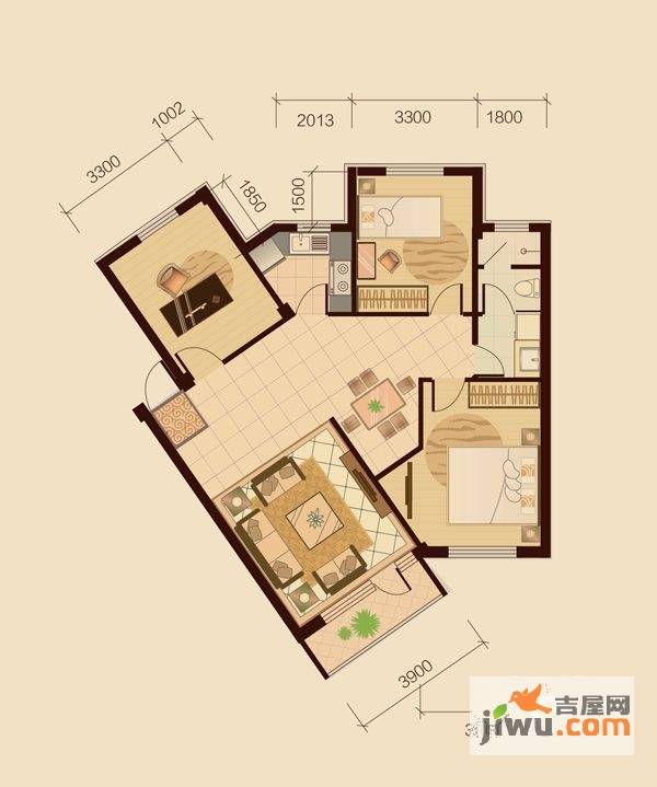 紫金湾3室2厅1卫102㎡户型图