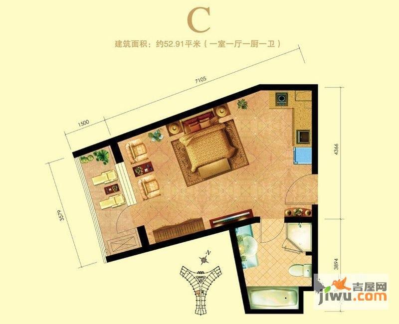 海天翼（海天印象）2室2厅1卫116㎡户型图