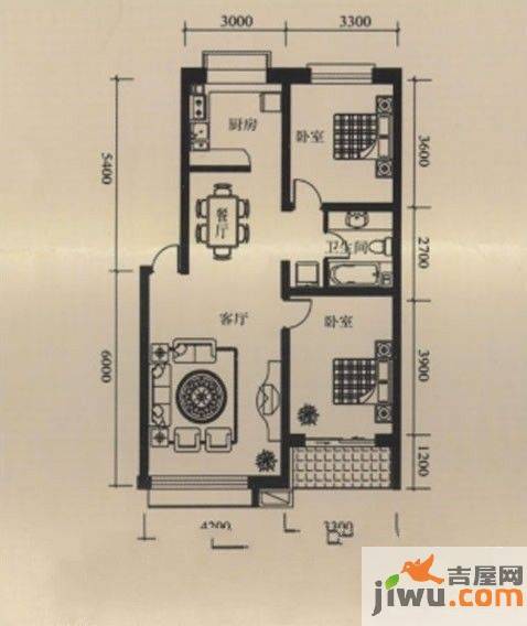 旭辉玫瑰湾3室2厅1卫90㎡户型图