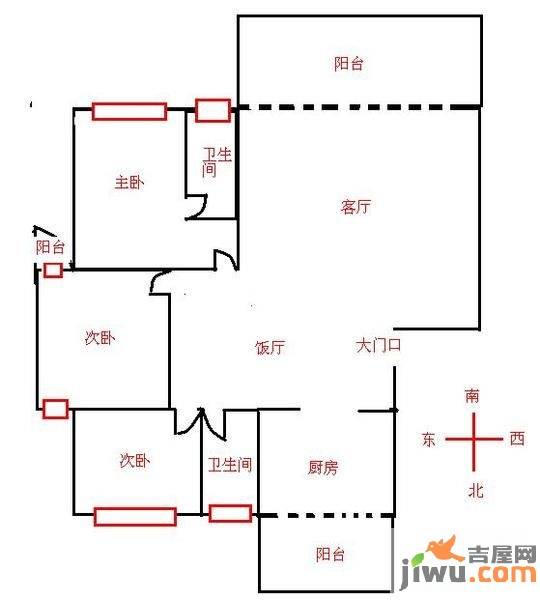 旭辉玫瑰湾3室2厅1卫90㎡户型图