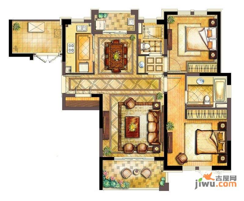 古北御庭2室2厅2卫户型图