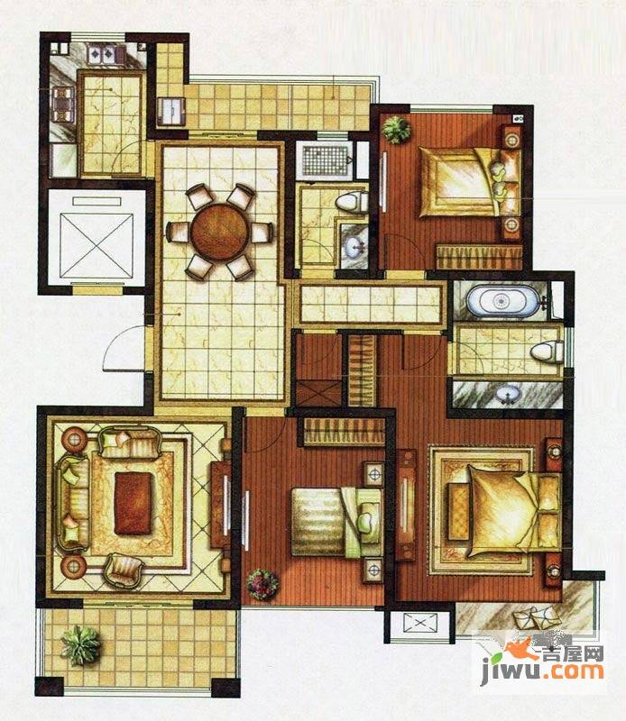 铭邦华府3室2厅2卫137.8㎡户型图