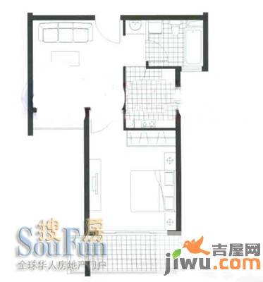 三花现代城三期金1室1厅1卫60㎡户型图