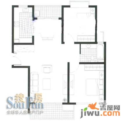 三花现代城三期金2室2厅2卫105㎡户型图