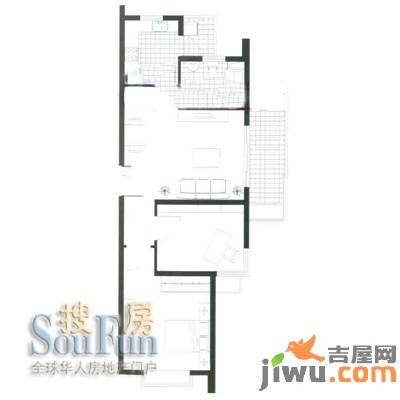 三花现代城三期金1室2厅1卫87㎡户型图