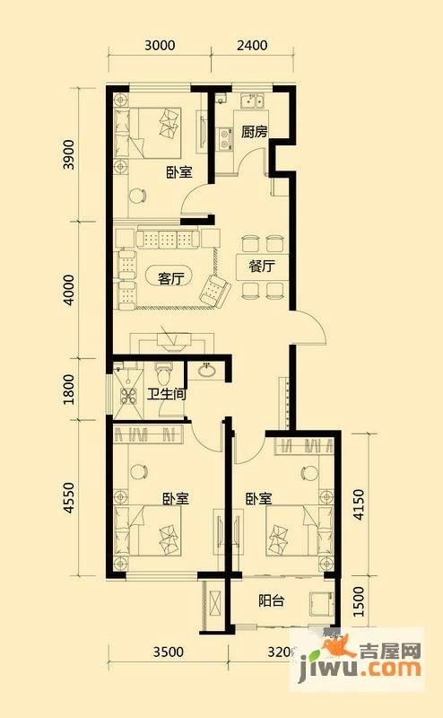 阜城佰瑞廷3室2厅1卫104.9㎡户型图