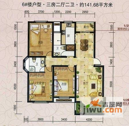 清风南岸3室2厅2卫141.7㎡户型图