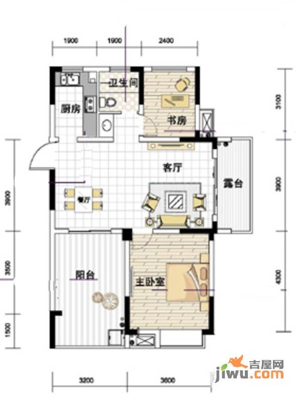 紫园2室2厅1卫87.9㎡户型图