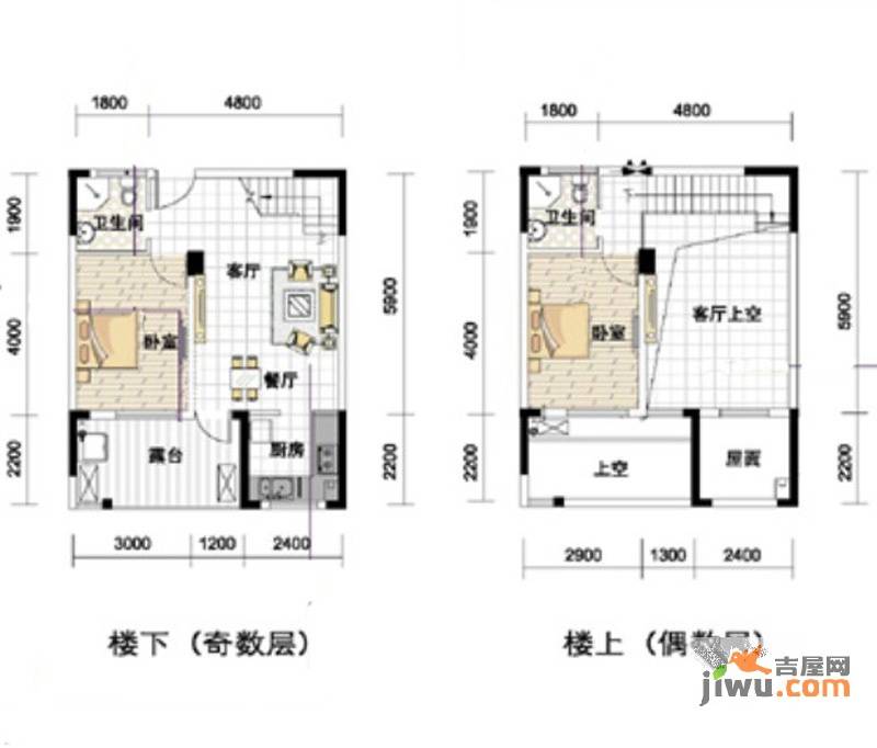 紫园2室1厅2卫85.8㎡户型图