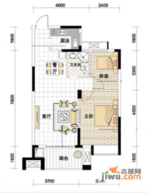 紫园2室2厅1卫79.7㎡户型图