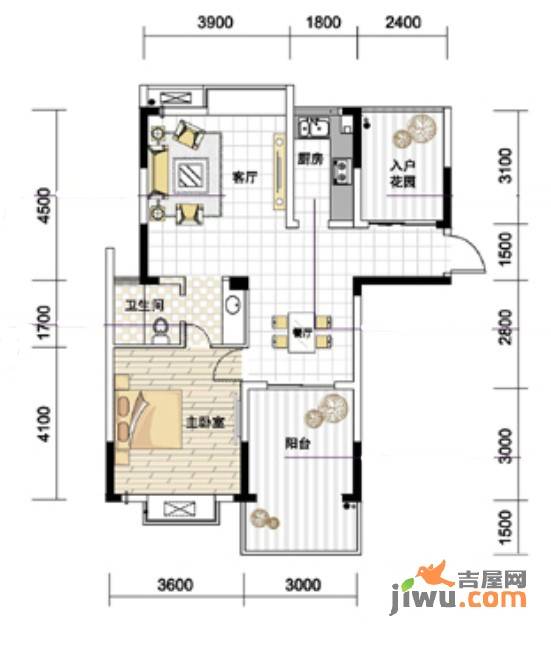 紫园1室2厅1卫86.2㎡户型图