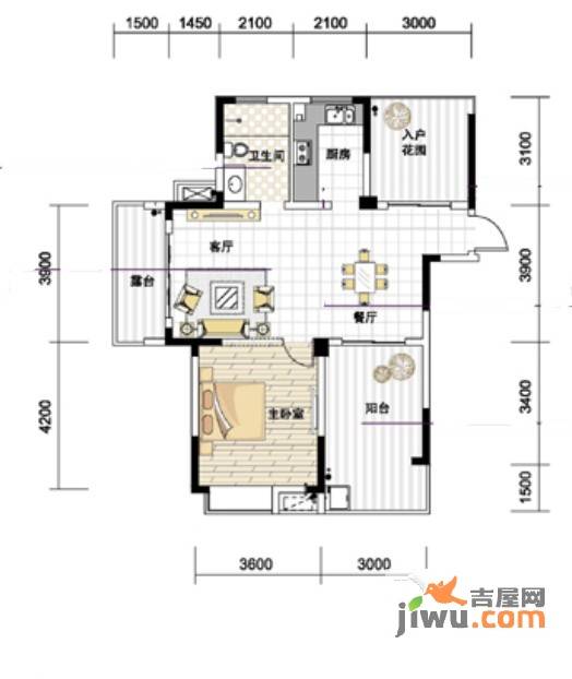 紫园1室2厅1卫87.6㎡户型图