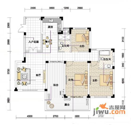 紫园3室2厅2卫130.2㎡户型图