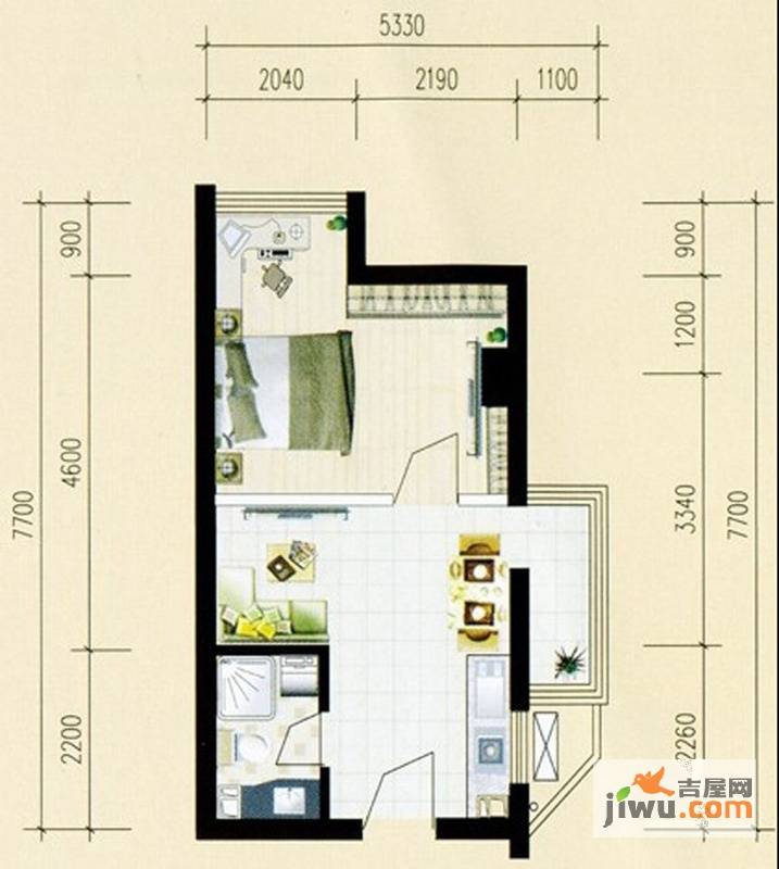 经房云都大厦1室1厅1卫45㎡户型图