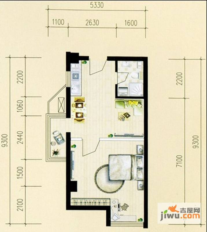 经房云都大厦1室1厅1卫55㎡户型图