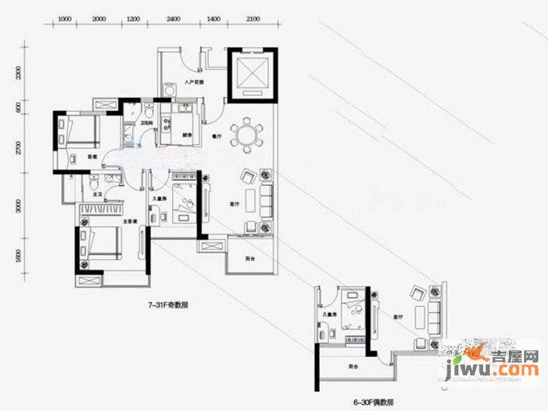 泰福苑3室2厅2卫87.7㎡户型图