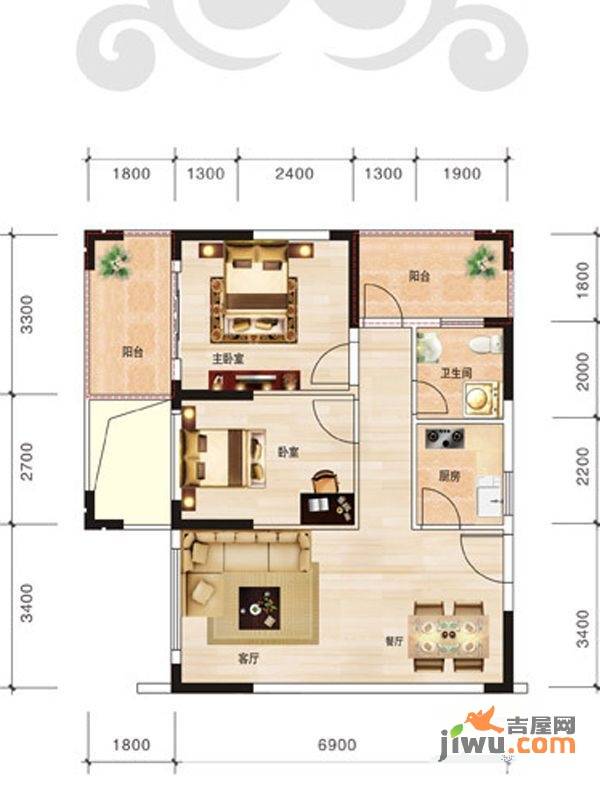 滨海阳光园3室2厅1卫70㎡户型图