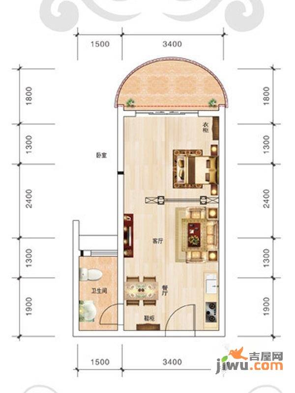 滨海阳光园3室2厅2卫80㎡户型图